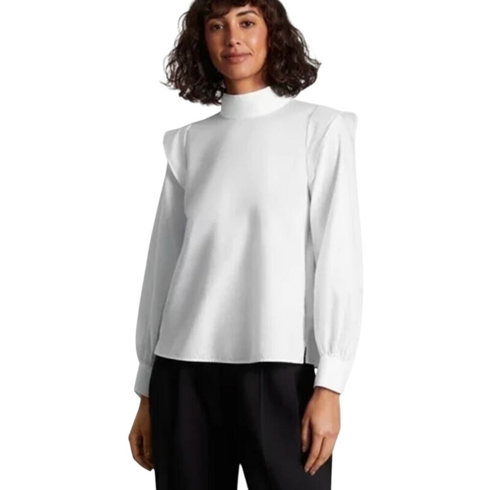 Everlane White The Wing Shoulder Mockneck Cotton Blouse White size 12 NWT